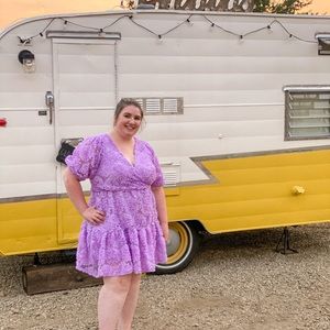 Eloquii Sheer Mini Dress - Textured Purple Floral